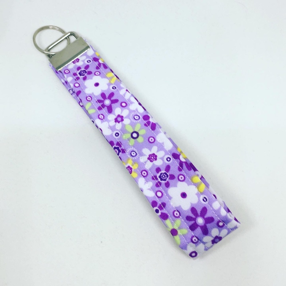 Key Fob Wristlet Keychain in Purple Flower Print